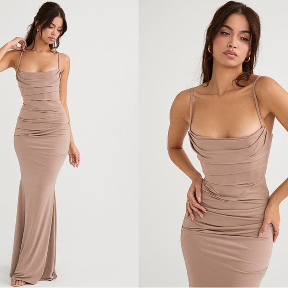 HOUSE OF CB 'Milena' Almond Jersey Corset Maxi Dress NWOT - Picture 4 of 11